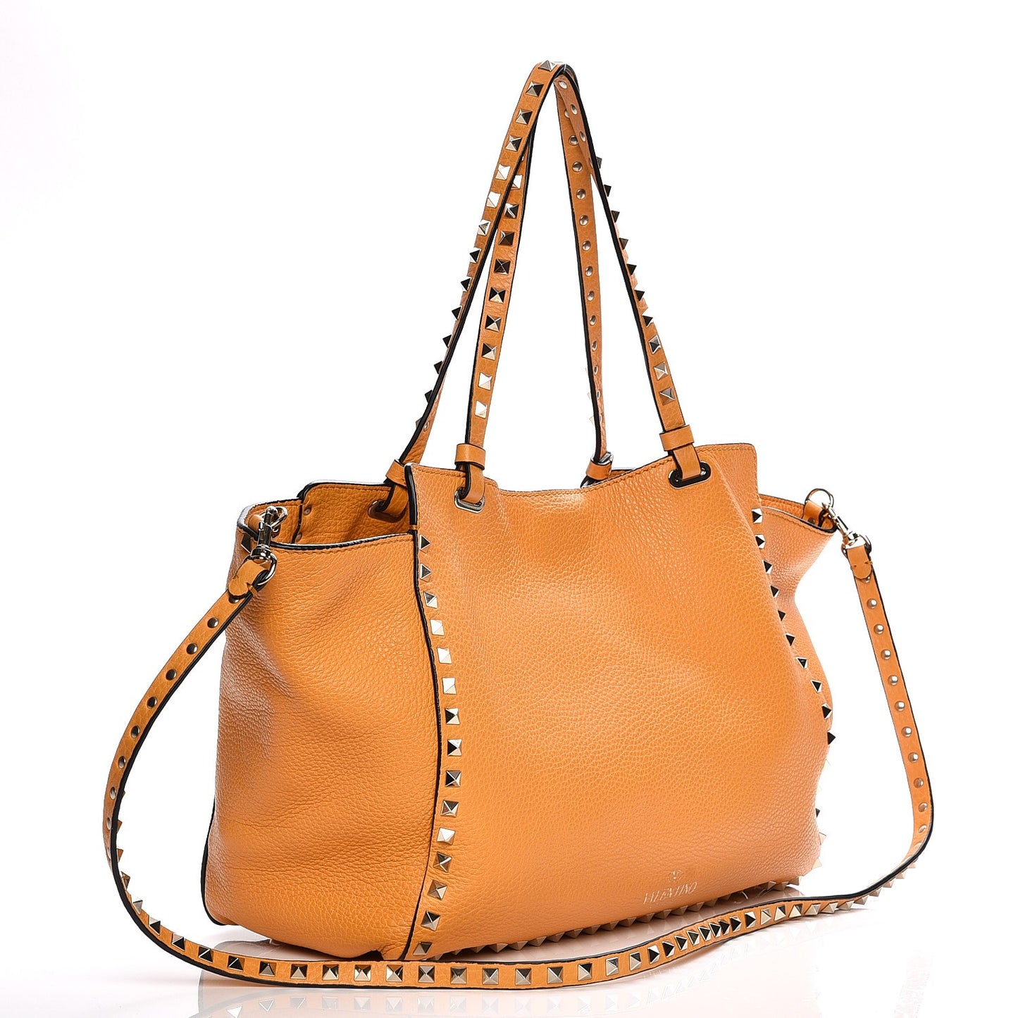 Pebbled Calfskin Medium Rockstud Tote Melon Sorbet