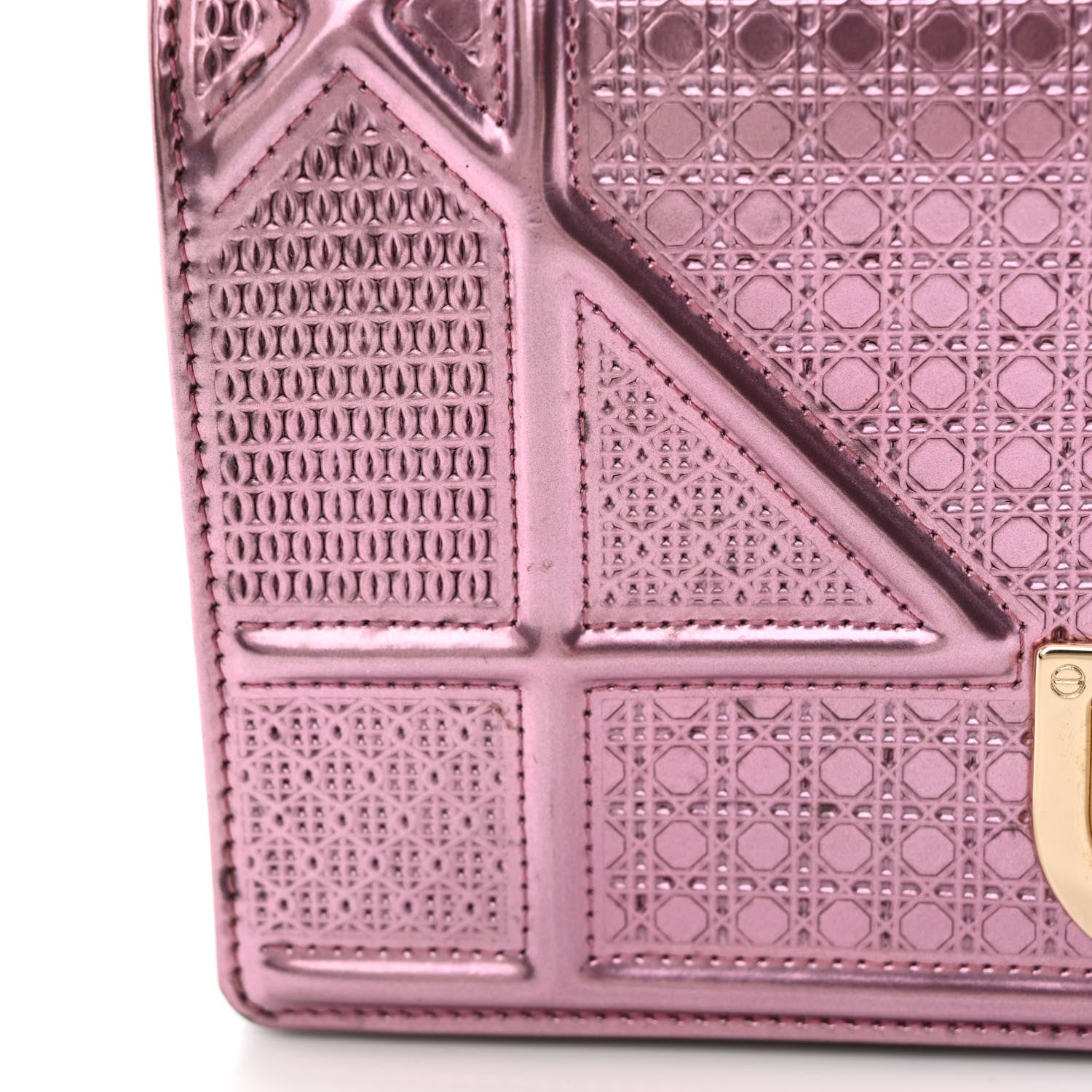 Christian Dior Metallic Patent Micro-Cannage Diorama Wallet on Chain Pouch Pink 17 of 20