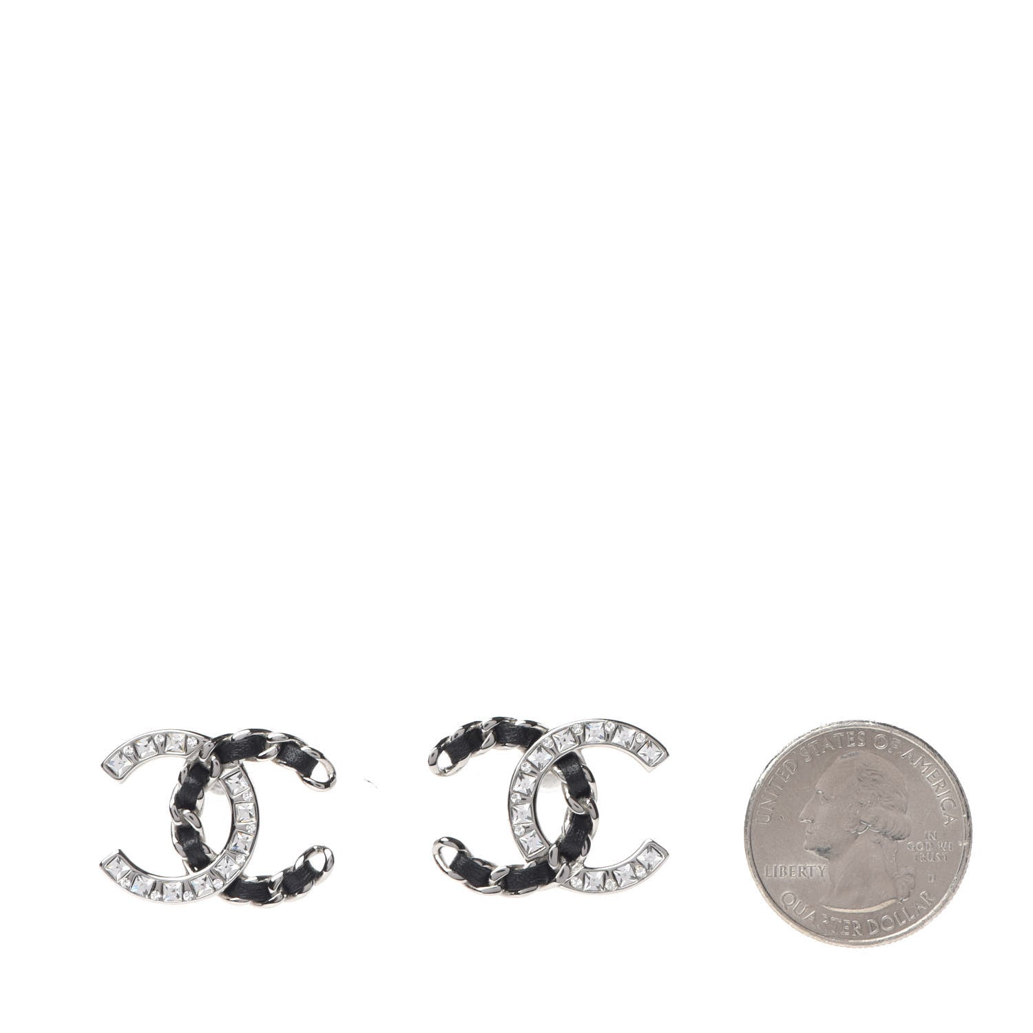 Chanel Crystal Baguette Lambskin Large CC Earrings Silver Black 2 of 5