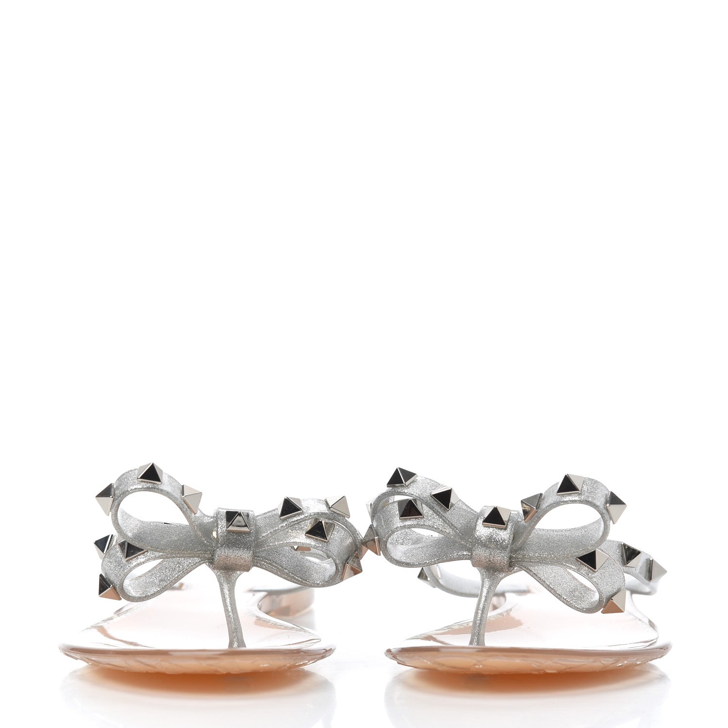 Valentino Garavani PVC Jelly Glitter Rockstud Bow Thong Sandals 36 Silver 2 of 8