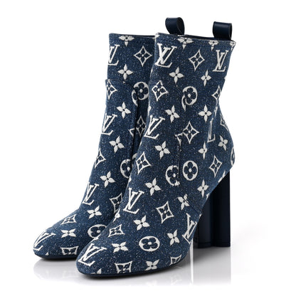 Louis Vuitton Denim Monogram Silhouette Ankle Boots 39 Navy Blue 3 of 6