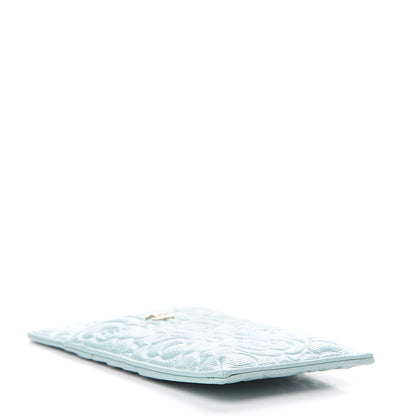 Chanel Caviar Camellia Embossed Classic Flat Wallet Pouch Light Blue 3 of 7