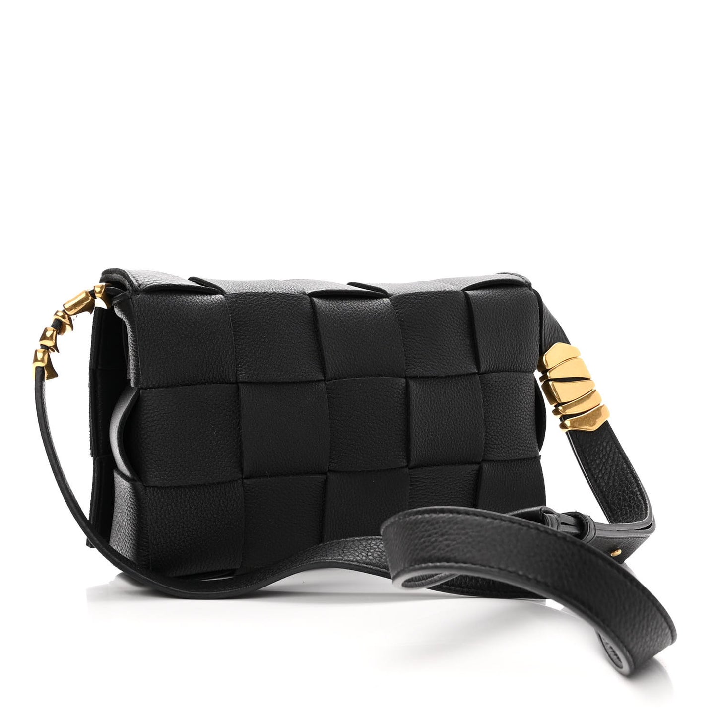 Grained Calfskin Maxi Intrecciato Cassette Crossbody Bag Black