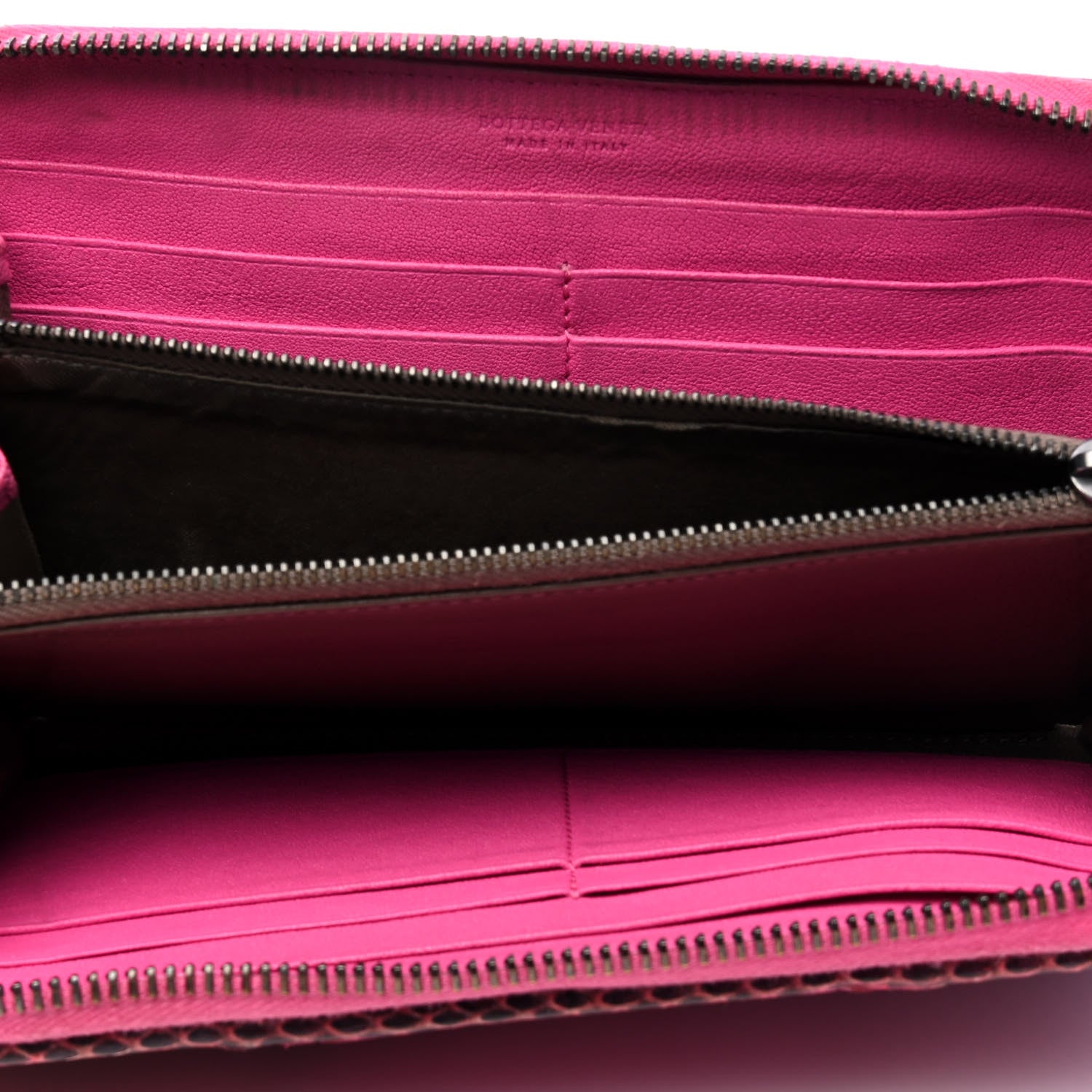 Bottega Veneta Snakeskin Intrecciato Zip Around Wallet Pink 3 of 7