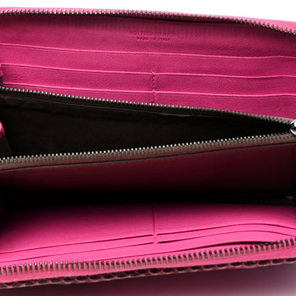 Bottega Veneta Snakeskin Intrecciato Zip Around Wallet Pink 3 of 7