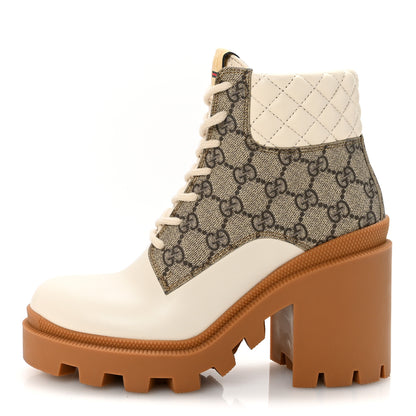 Gucci Apollo Calfskin GG Supreme Nappa Samoa Quilted Lace Up Ankle Boots 36.5 Mystic White Beige Ebony 1 of 9