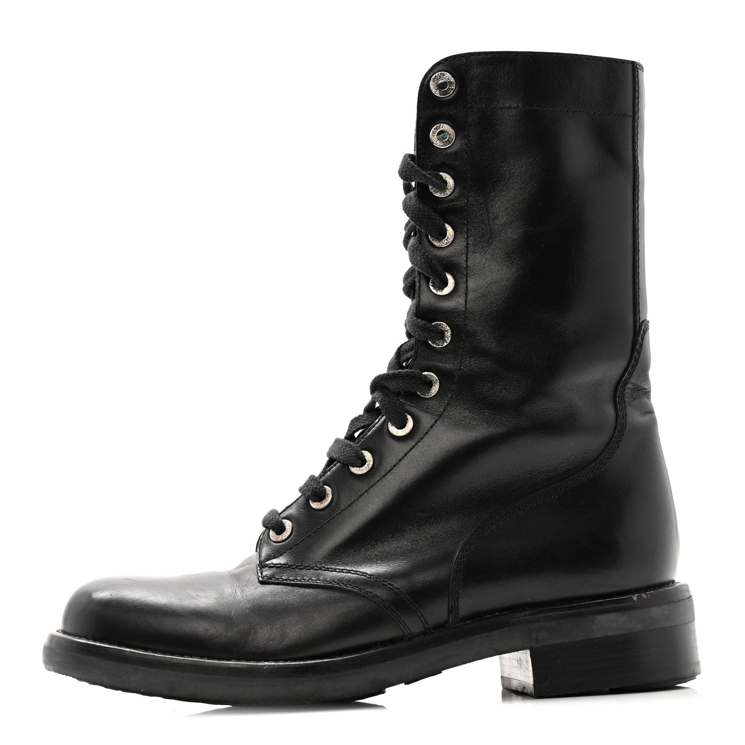 Chanel Calfskin Lace Up Combat Boots  39.5 Black 1 of 13