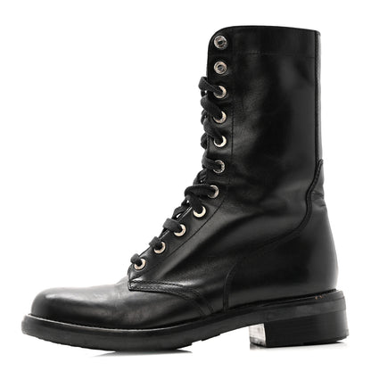 Chanel Calfskin Lace Up Combat Boots  39.5 Black 1 of 13