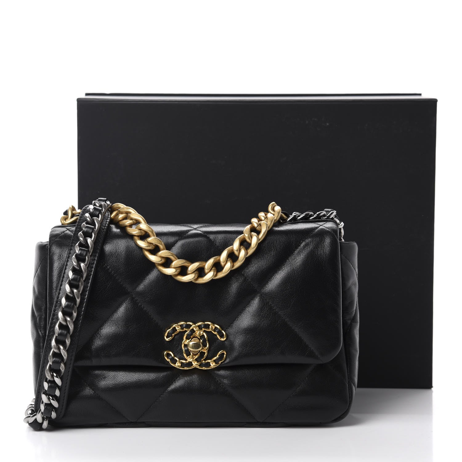 Chanel Goatskin Quilted Medium 19 Flap Black 11 of 11