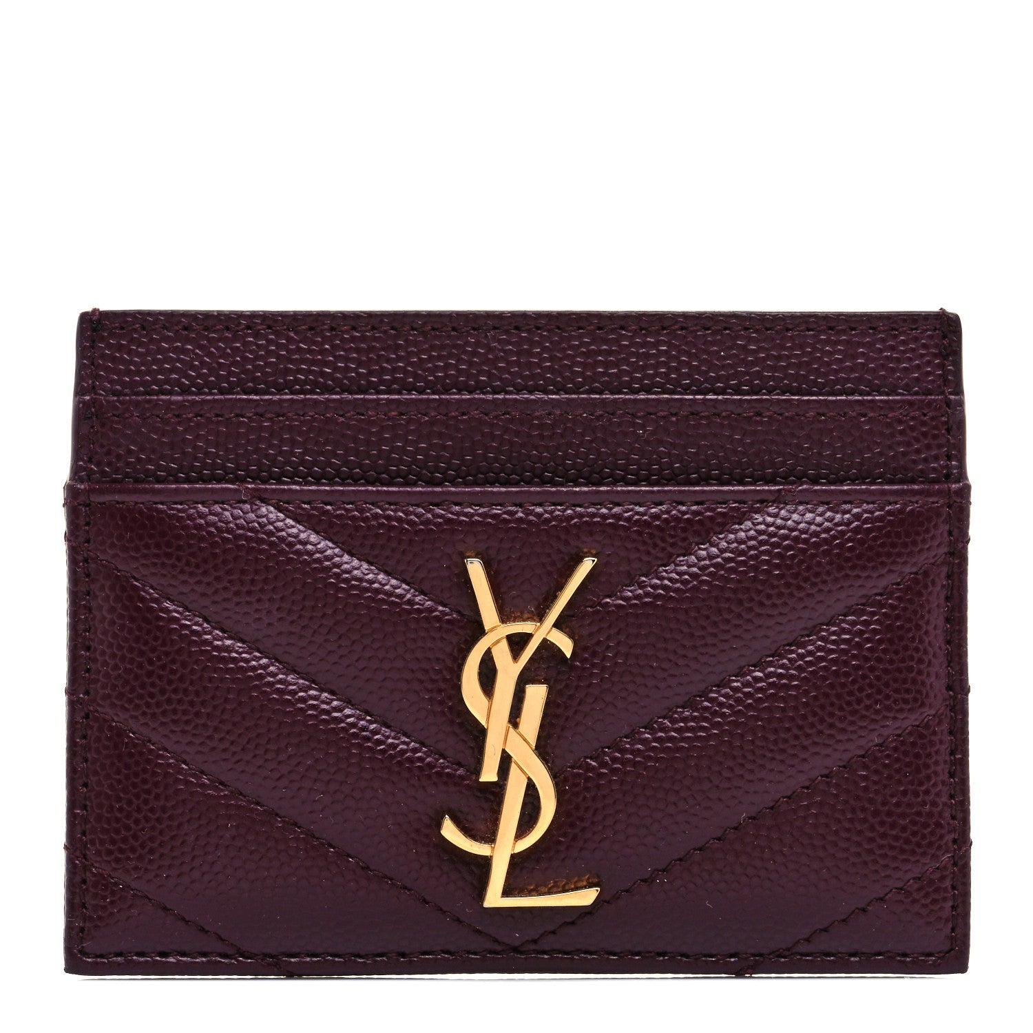 Saint Laurent Grain De Poudre Matelasse Chevron Monogram Credit Card Case Bordeaux 1 of 8