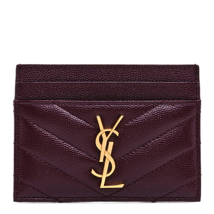 Saint Laurent Grain De Poudre Matelasse Chevron Monogram Credit Card Case Bordeaux 1 of 8