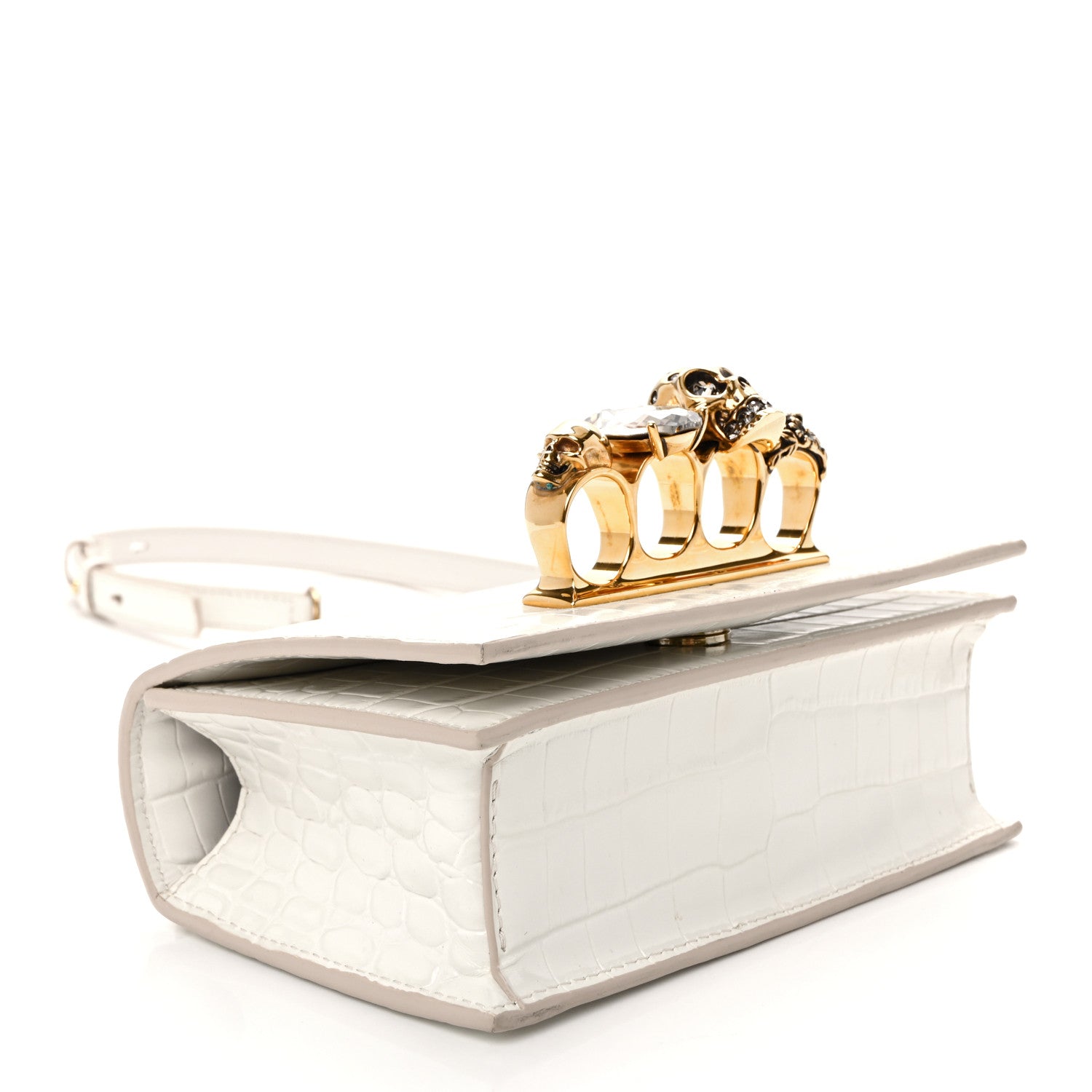 Alexander McQueen Calfskin Crocodile Embossed Mini Jeweled Satchel Deep Ivory 4 of 10