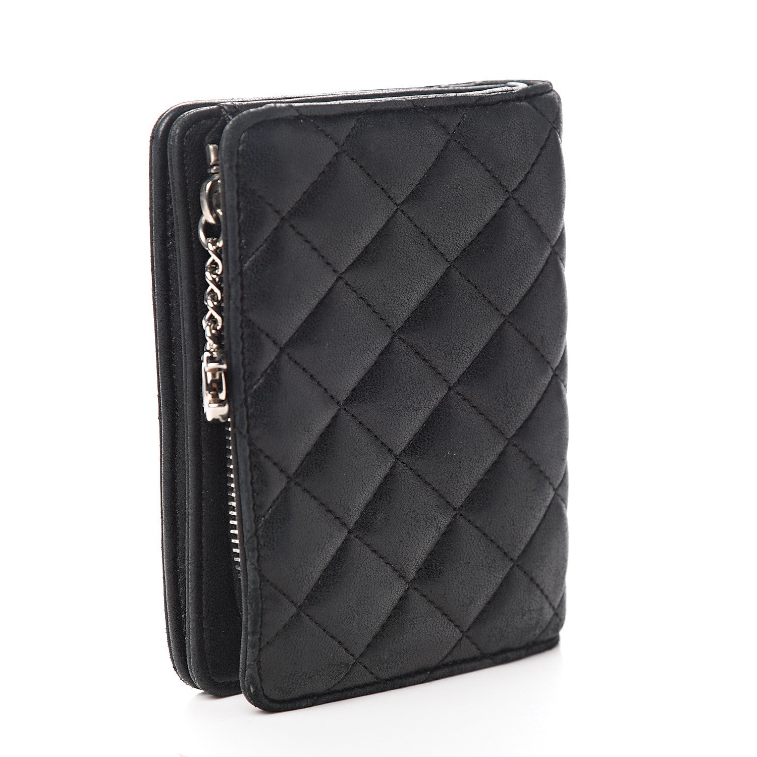 Chanel Lambskin Quilted Zip Around Coin Purse Wallet Black 2 of 10