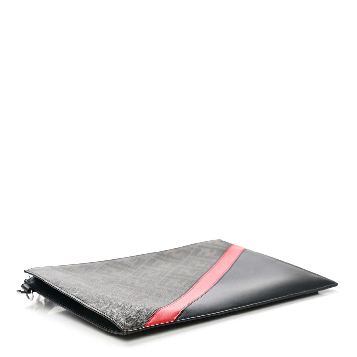 Glazed Fabric Vitello Liberty FF 1974 Diagonal Flat Clutch Tobacco Rosso Black