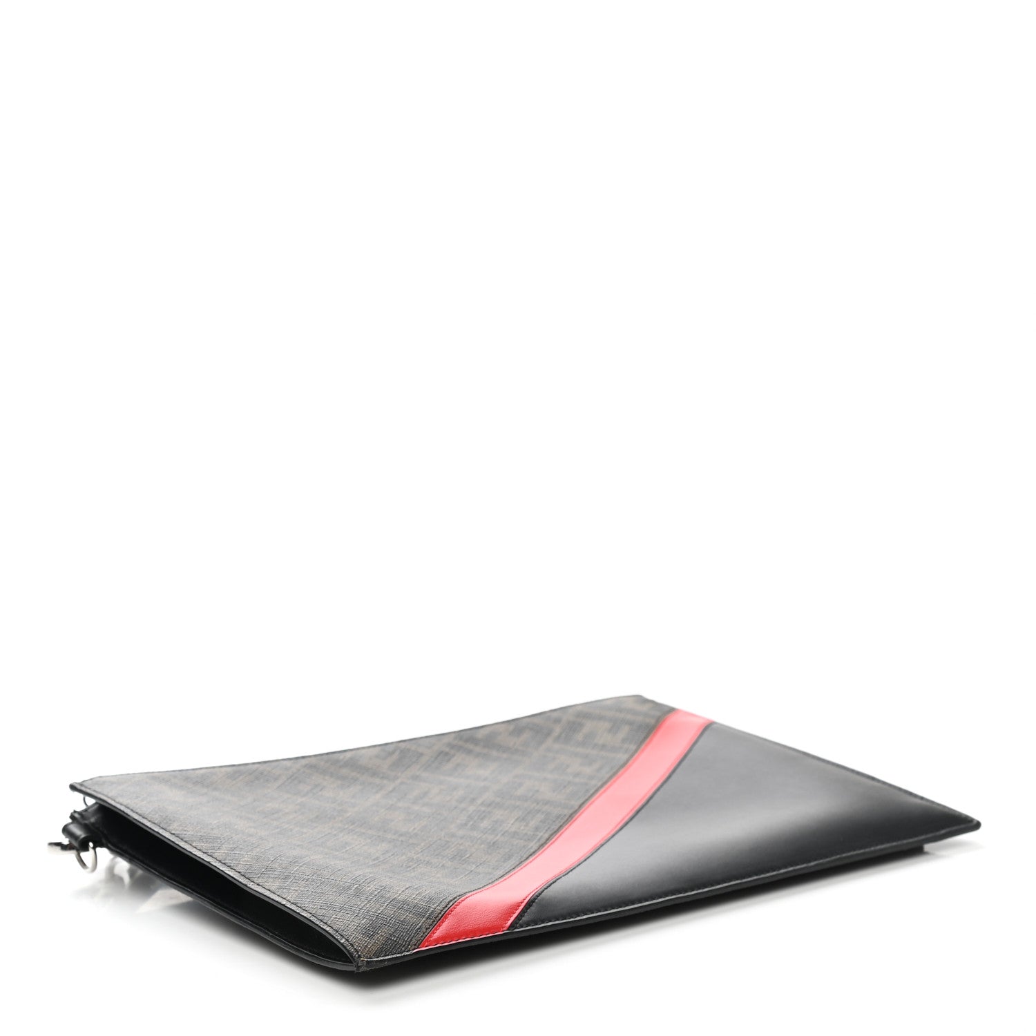 Fendi Glazed Fabric Vitello Liberty FF 1974 Diagonal Flat Clutch Tobacco Rosso Black 4 of 8