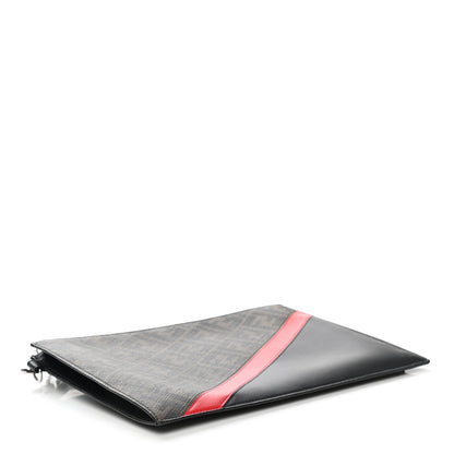 Fendi Glazed Fabric Vitello Liberty FF 1974 Diagonal Flat Clutch Tobacco Rosso Black 4 of 8