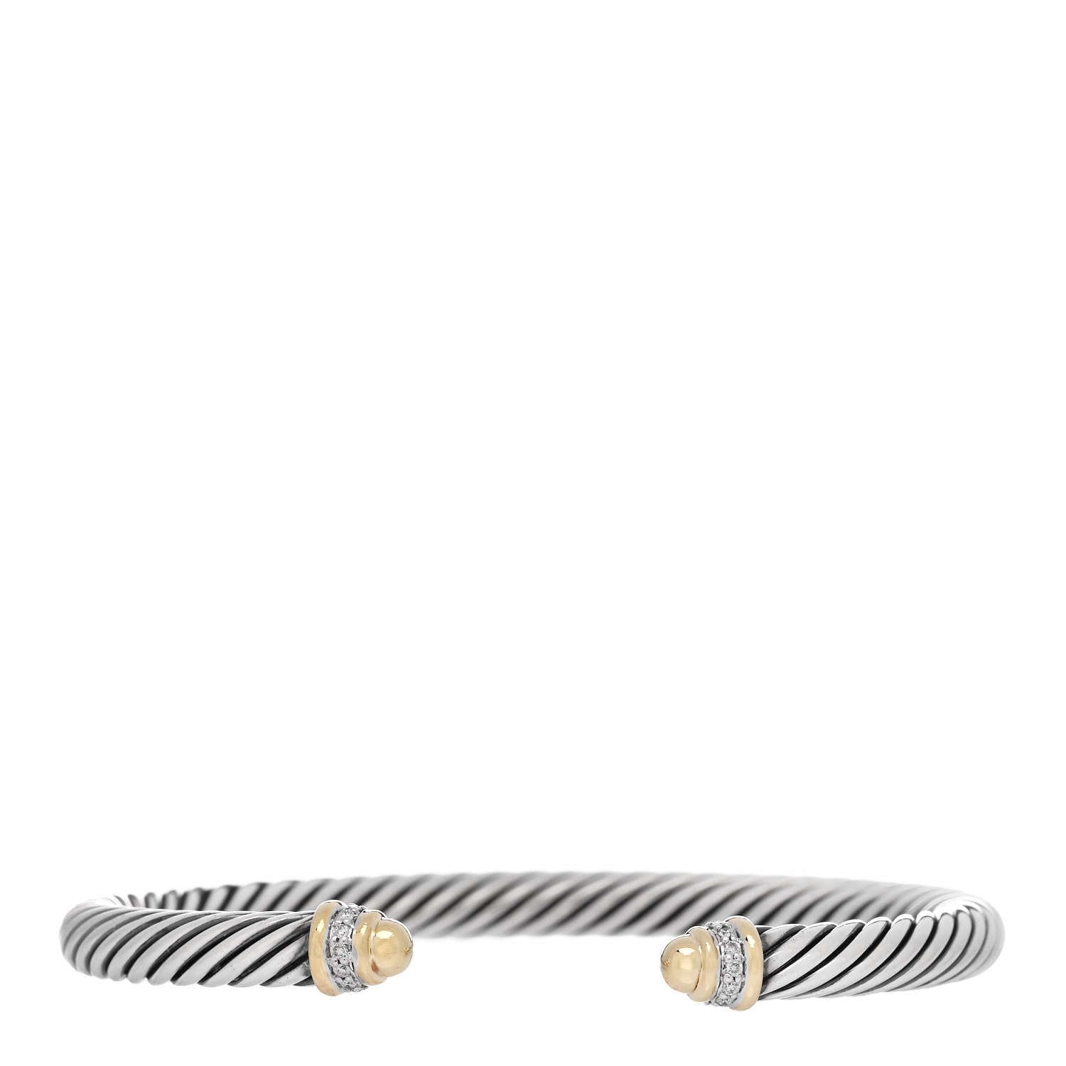 David Yurman Sterling Silver 18K Yellow Gold Diamond 5mm Cable Classics Bracelet 1 of 3