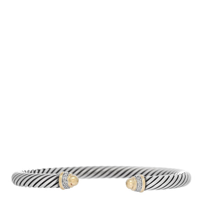 David Yurman Sterling Silver 18K Yellow Gold Diamond 5mm Cable Classics Bracelet 1 of 3