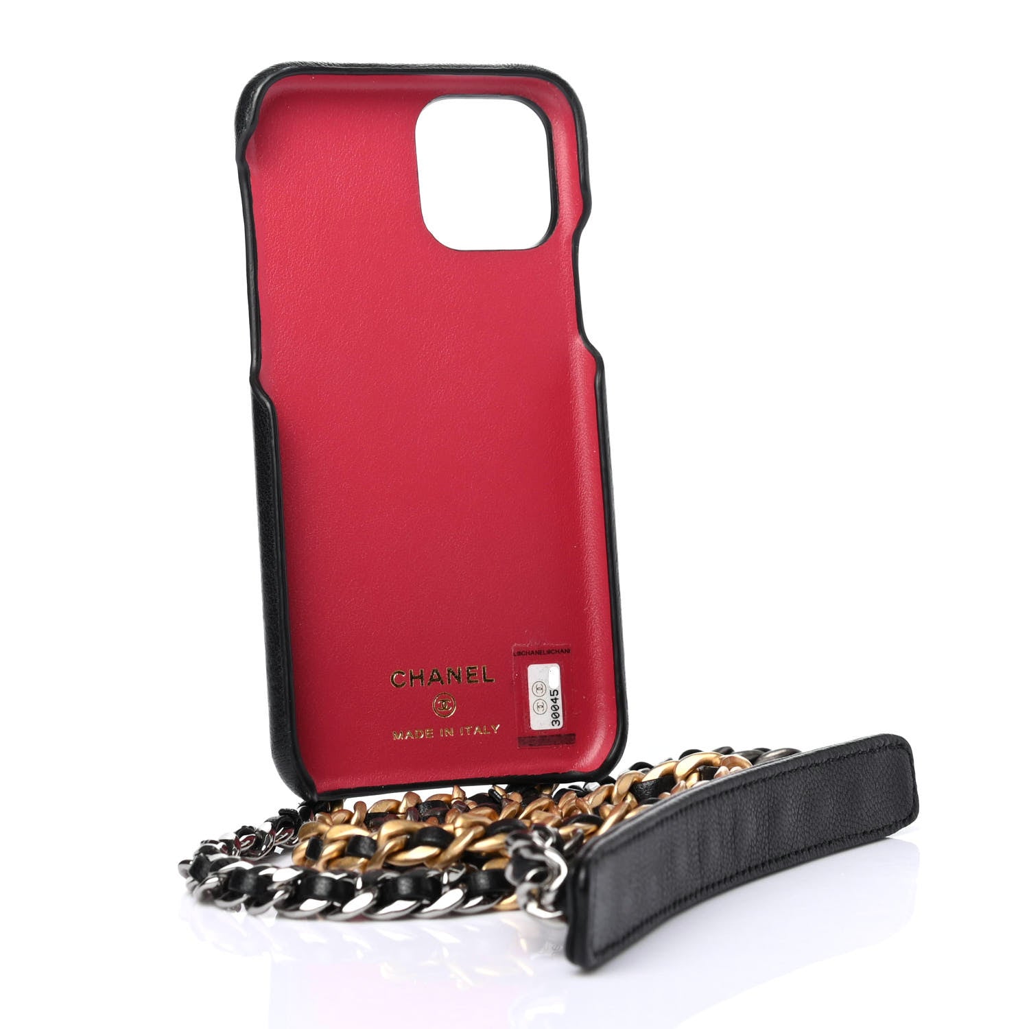 Chanel Shiny Goatskin Quilted 19 iPhone XI Pro Holder With Chain Black 2 of 4
