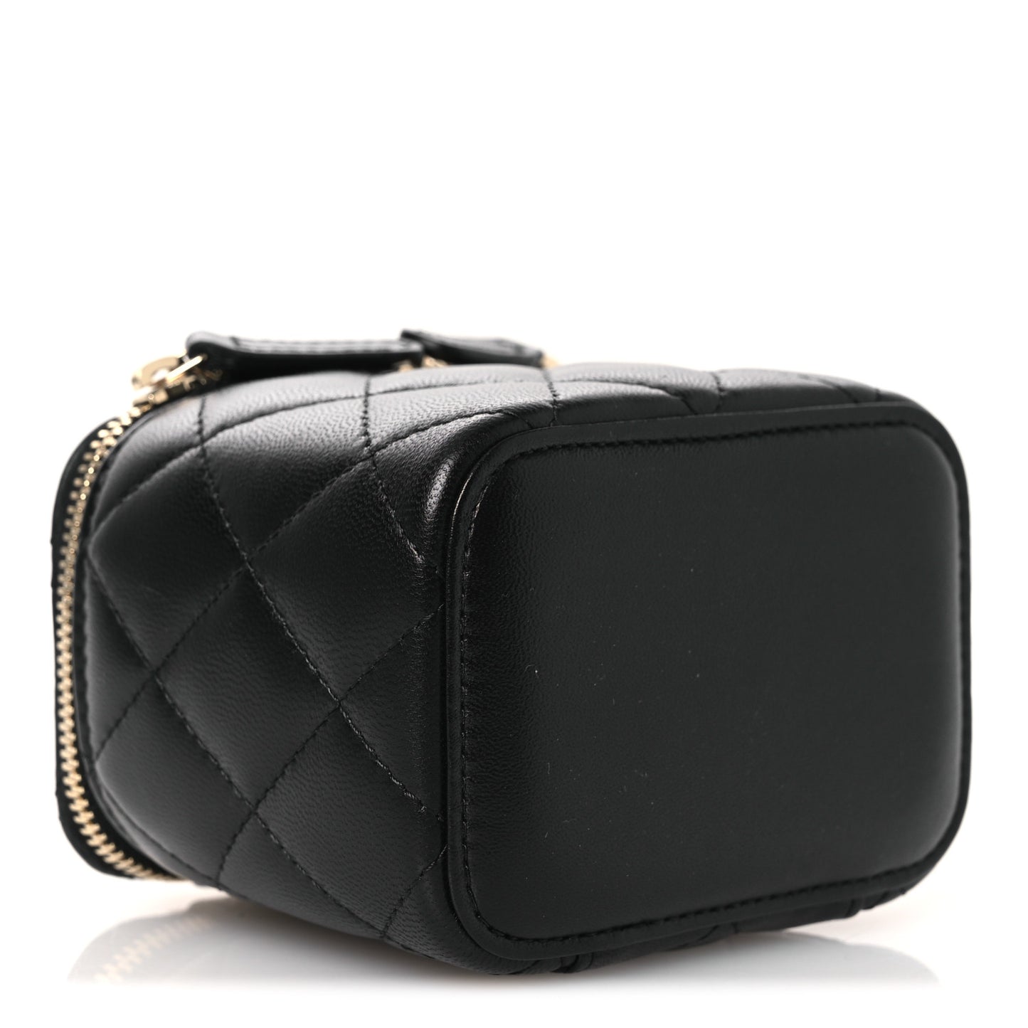 Lambskin Quilted Mini Pearl Crush Vanity Case With Chain Black