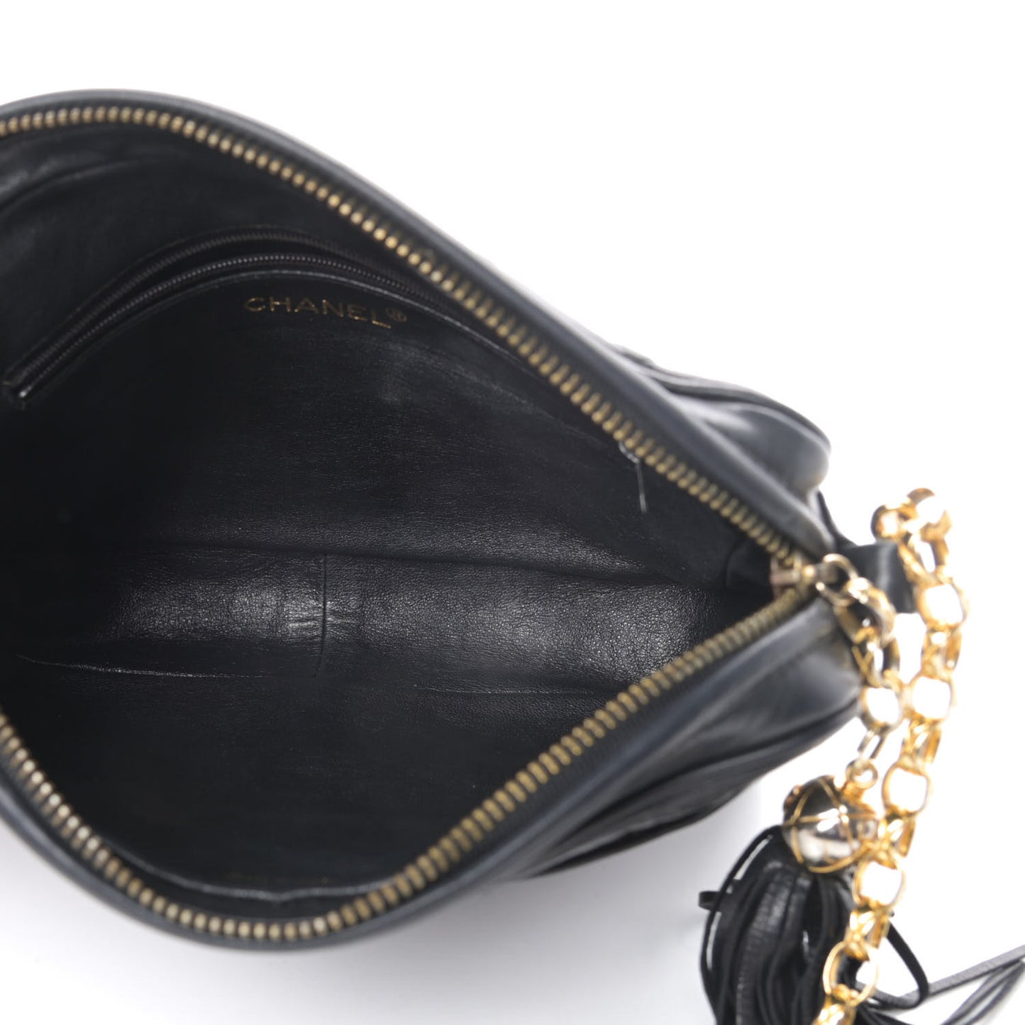 Lambskin Quilted CC Tassel Camera Case Black