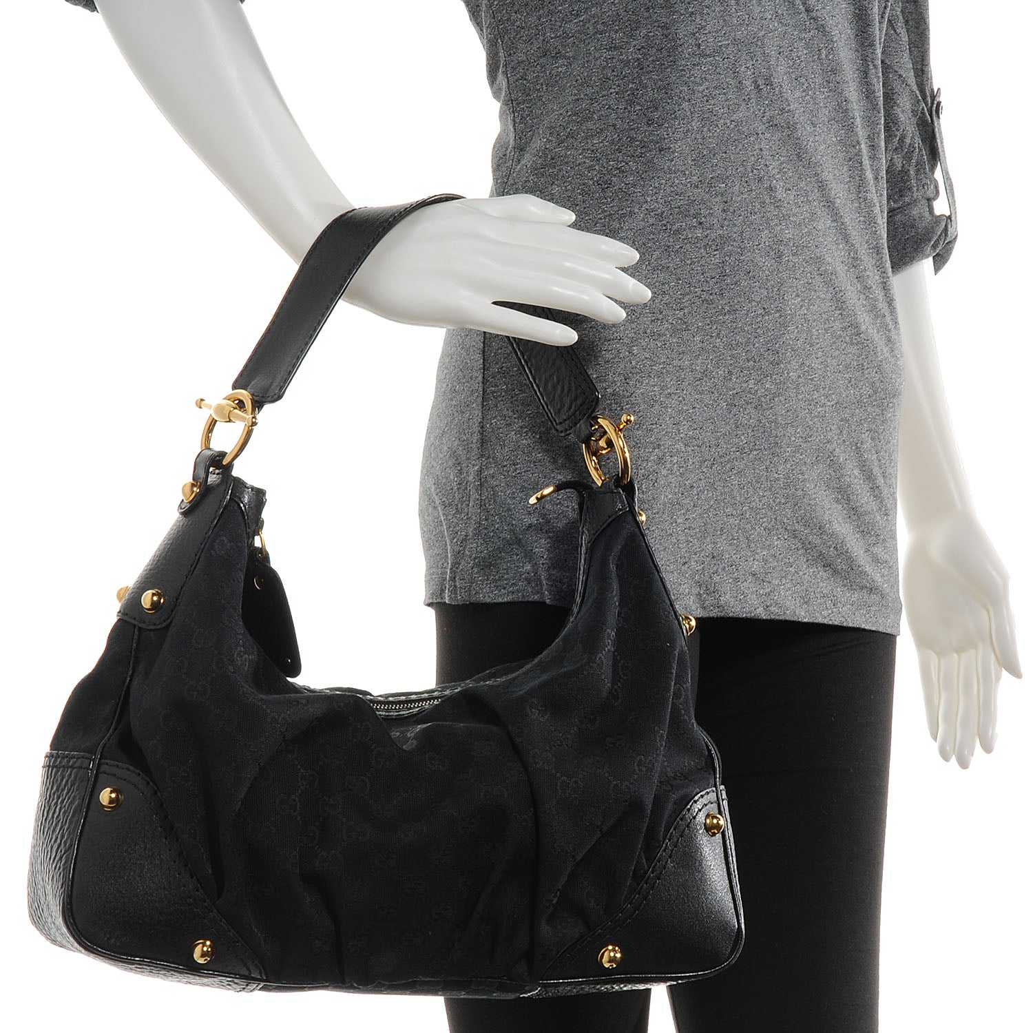 Gucci Monogram GG Medium Jockey Hobo Black 2 of 7