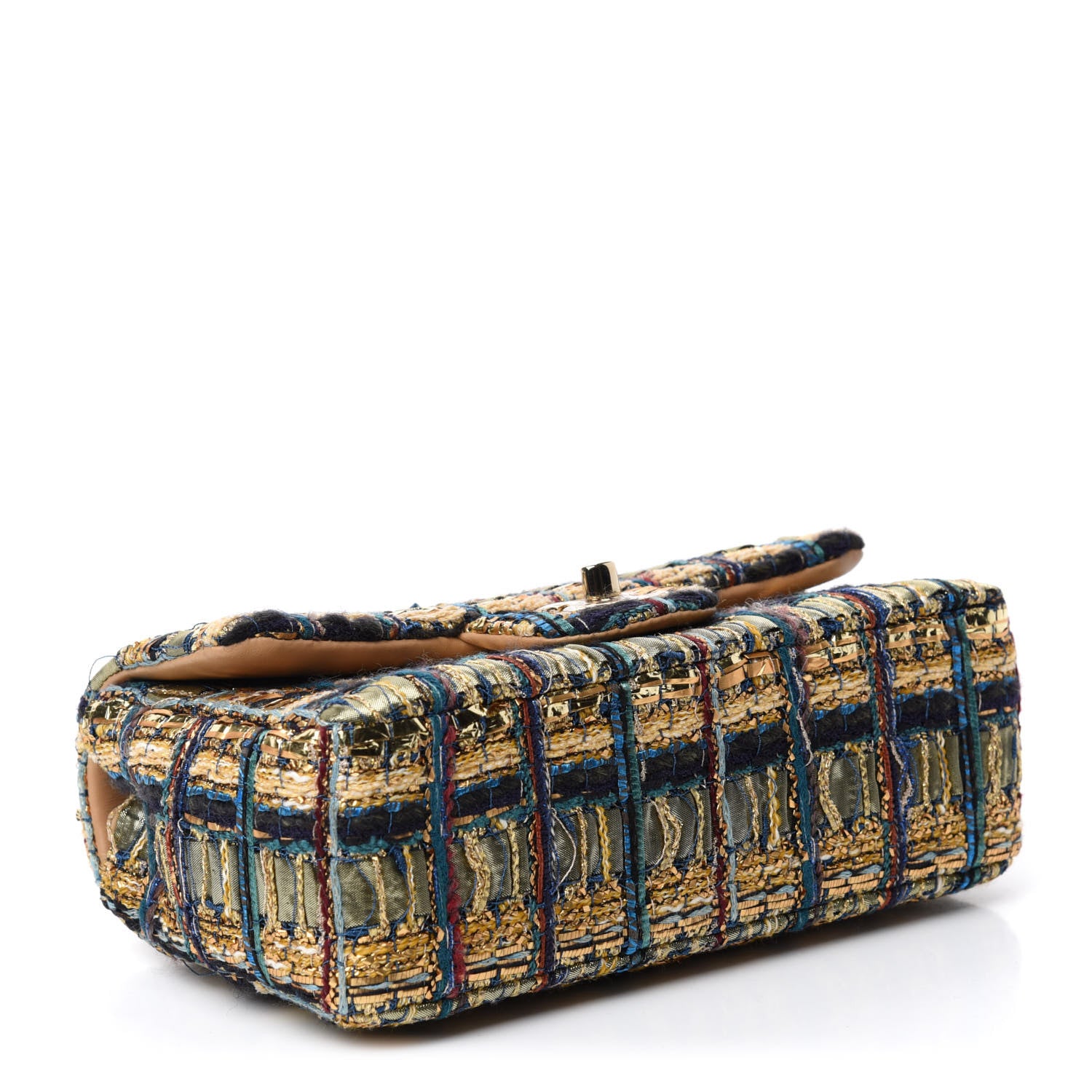 Chanel Tweed Quilted Egyptian Mini Rectangular Flap Green Black 4 of 10