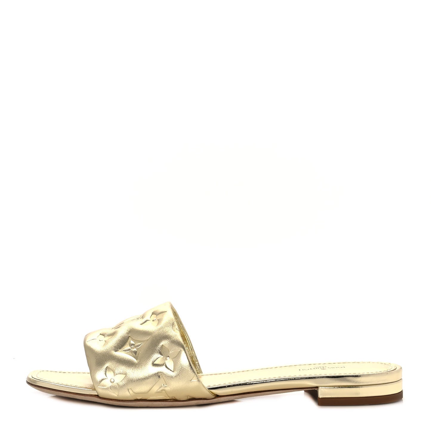 Metallic Lambskin Embossed Monogram Revival Flat Mules 40 Gold