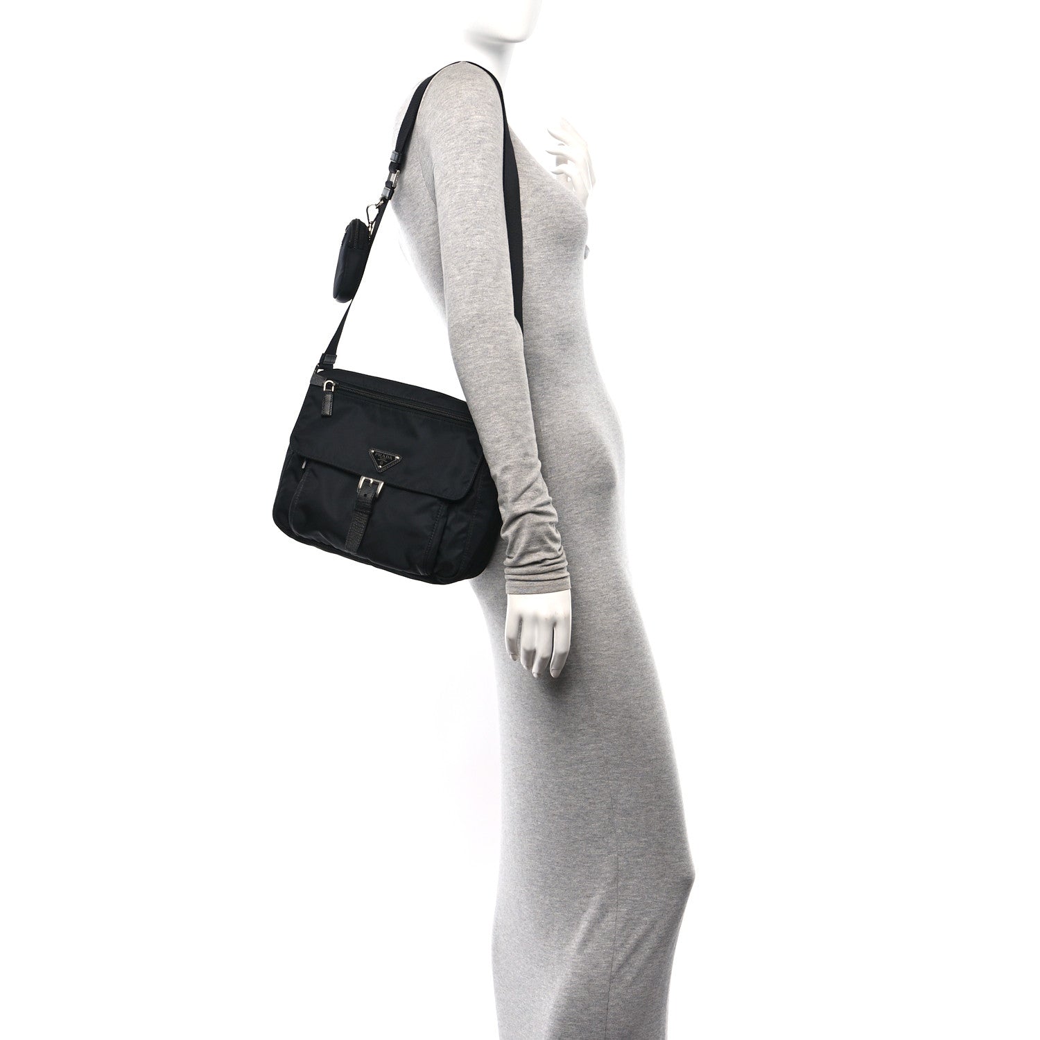 Prada Re-Nylon Vela Saffiano Pocket Single Buckle Messenger Shoulder Bag Black 2 of 9