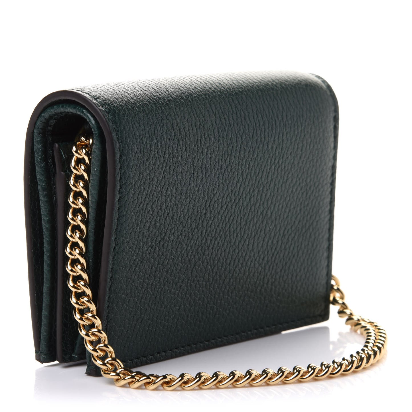 Grainy Calfskin Zumi Chain Card Case Wallet Vintage Green