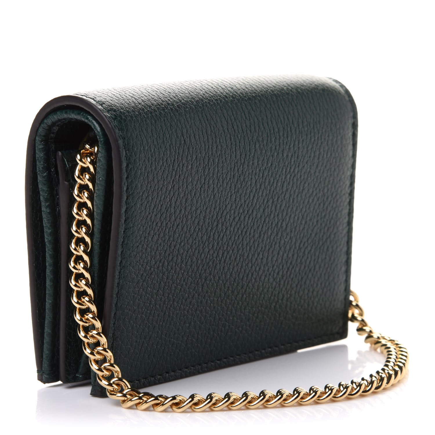 Gucci Grainy Calfskin Zumi Chain Card Case Wallet Vintage Green 4 of 8