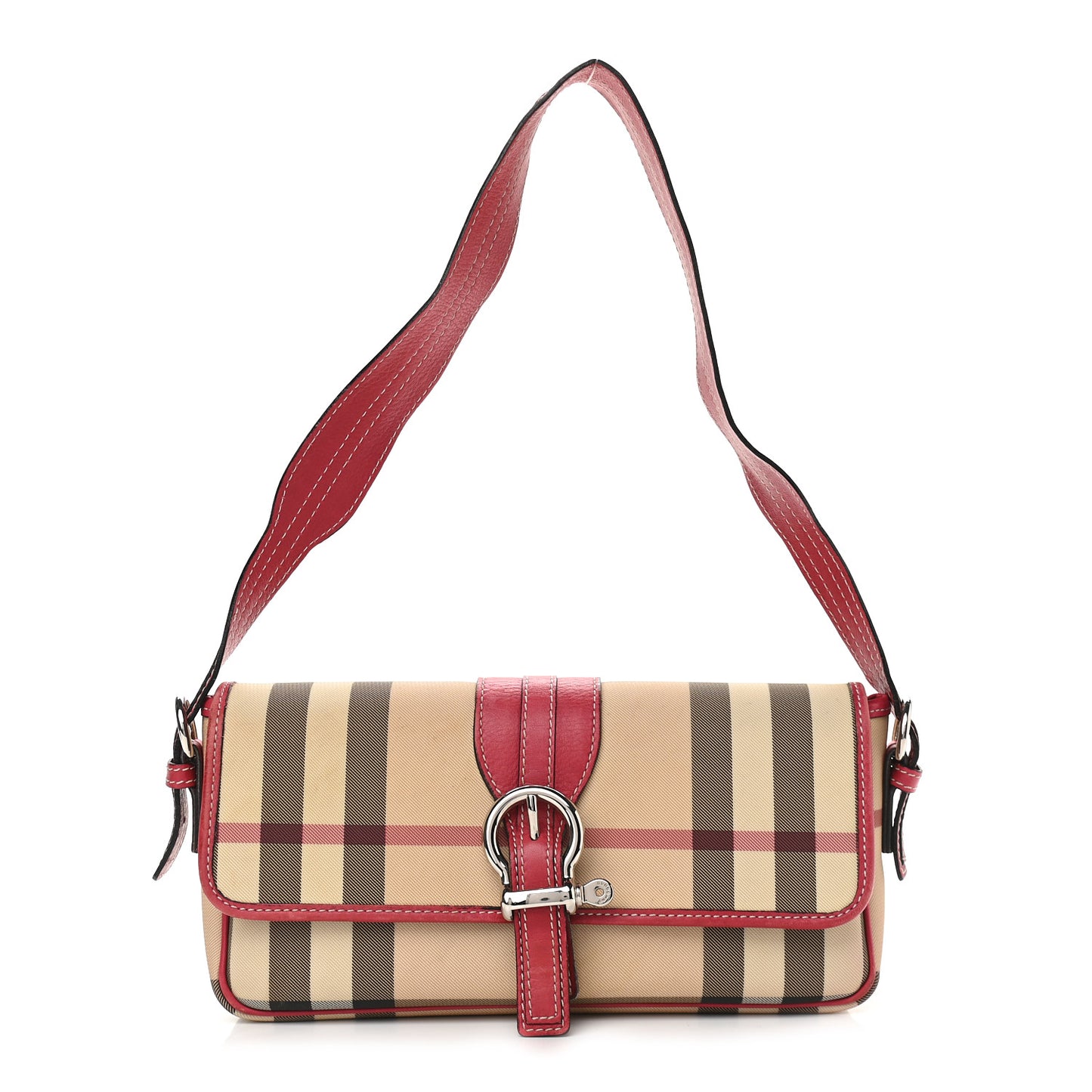 House Check Buckle Shoulder Bag Red