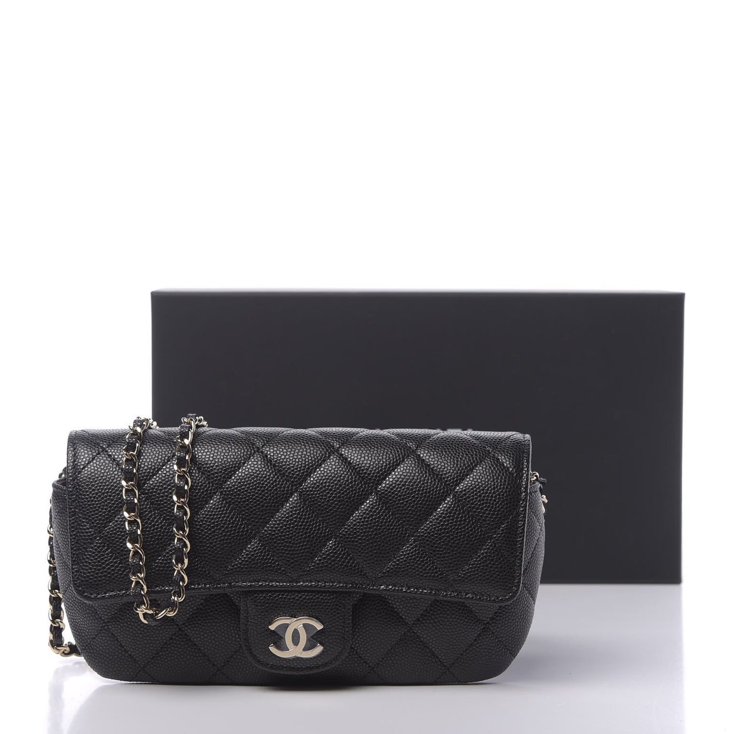 Caviar Quilted Glasses Case With Chain Black