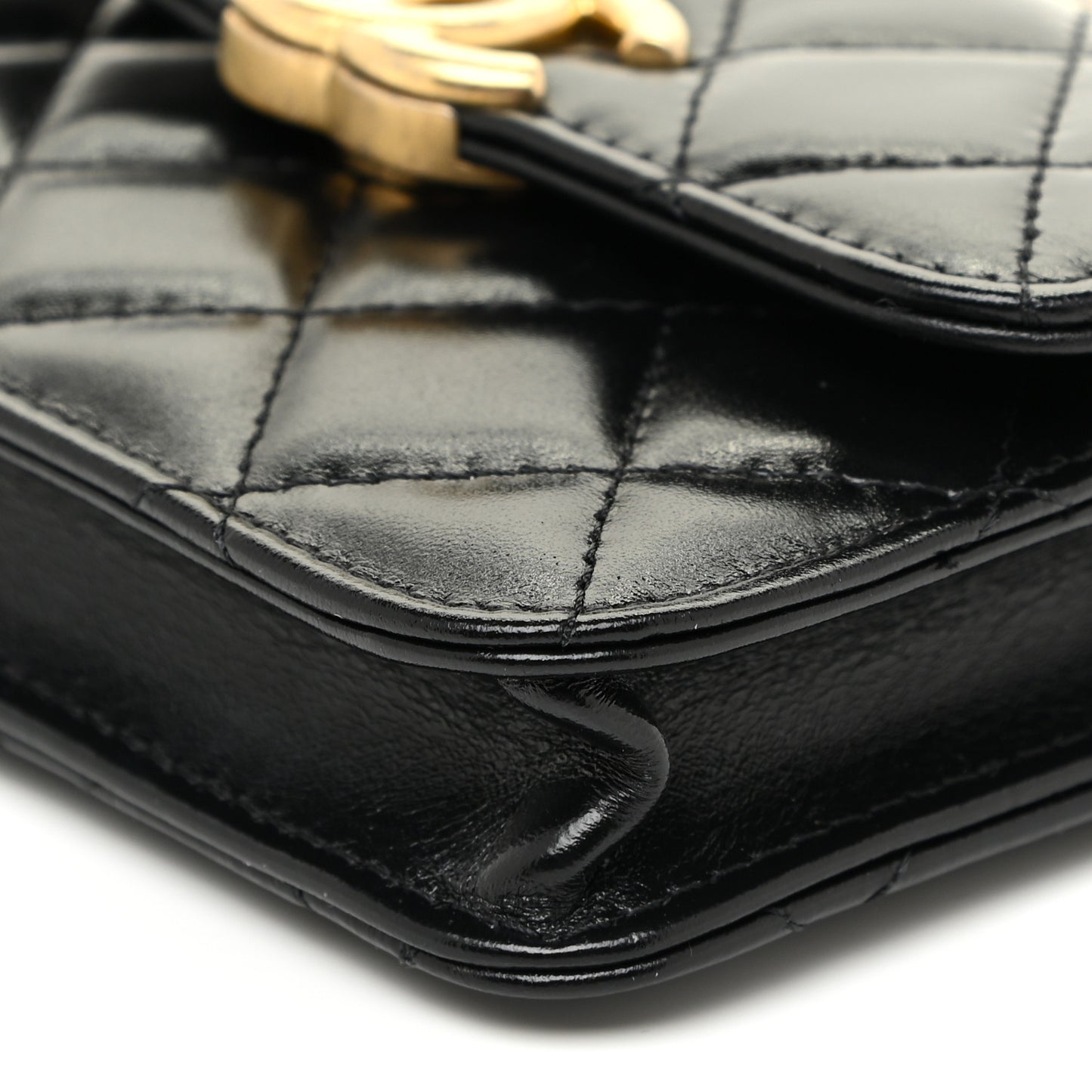 Calfskin Quilted Perfect Fit Coin Purse With Chain Black