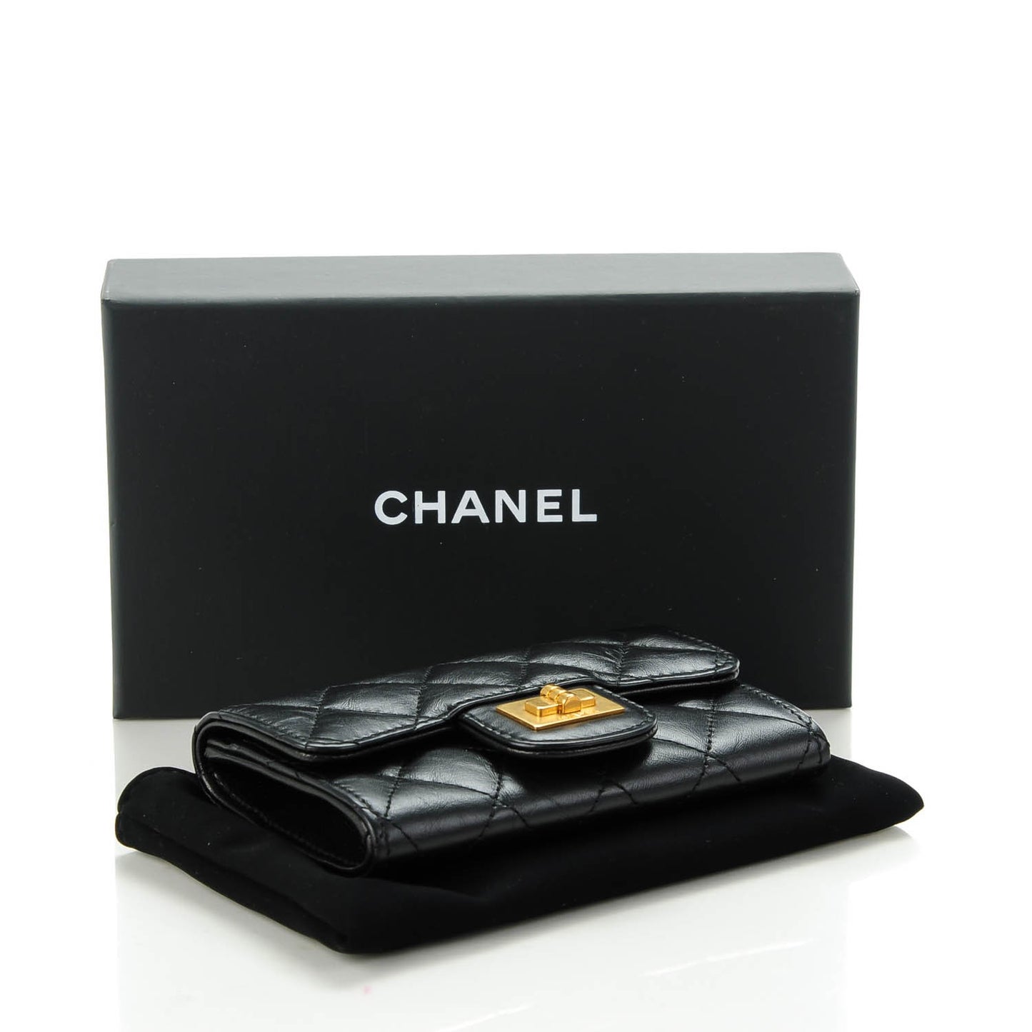 Aged Calfskin Quilted Reissue Flap Card Holder Black