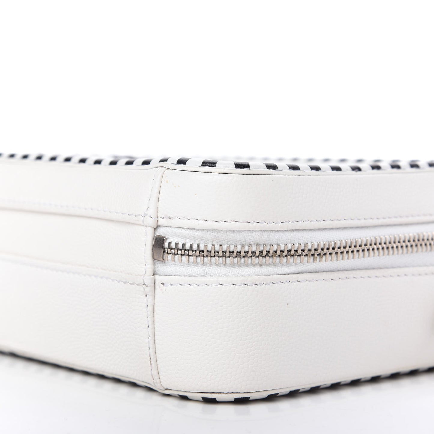 Caviar Quilted Striped Small CC Filigree Vanity Case White Black