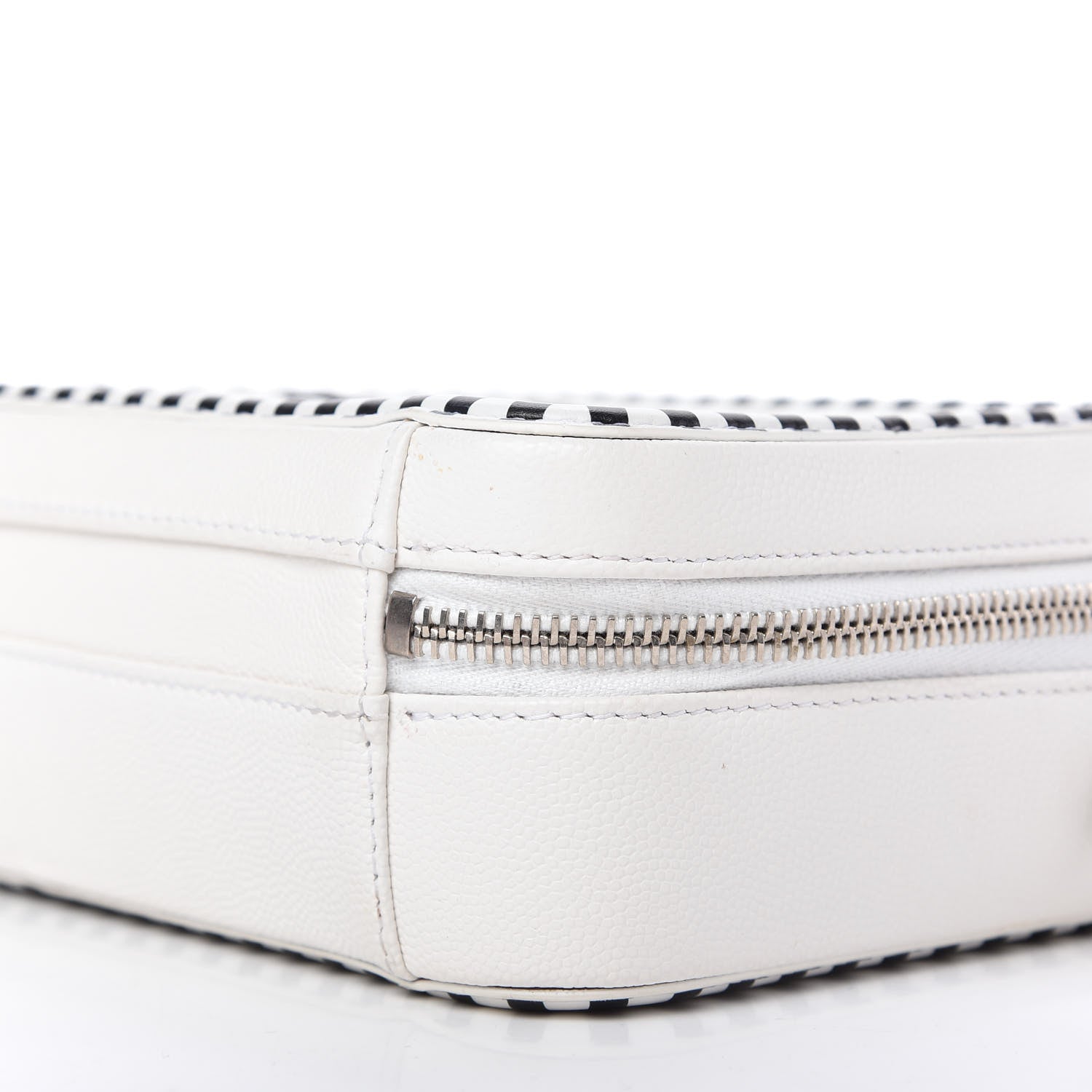 Chanel Caviar Quilted Striped Small CC Filigree Vanity Case White Black 7 of 10