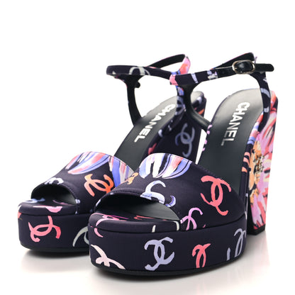 Chanel Fabric Printed Crystal Pearl CC Platform Pumps 39 Black Multicolor 3 of 8