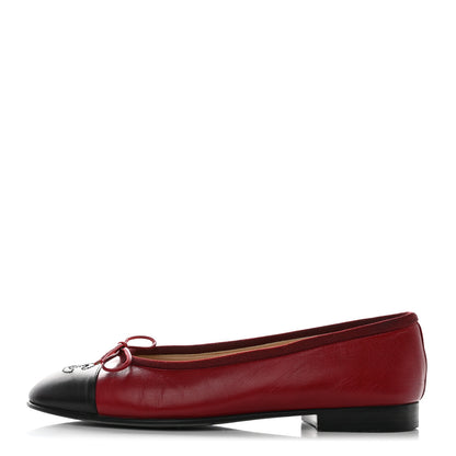 Chanel Lambskin CC Cap Toe Ballerina Flats 36 Red Black 1 of 12