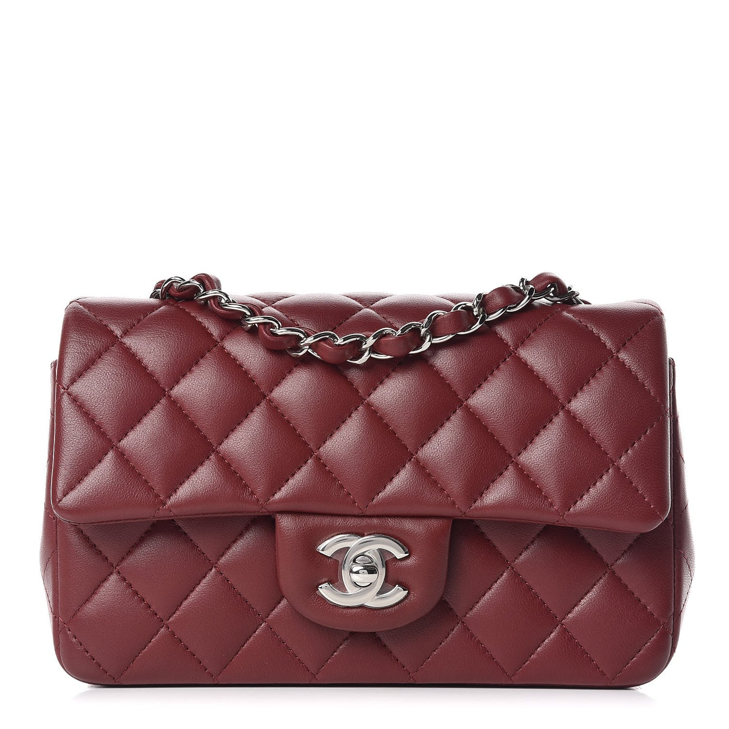 Lambskin Quilted Mini Rectangular Flap Burgundy