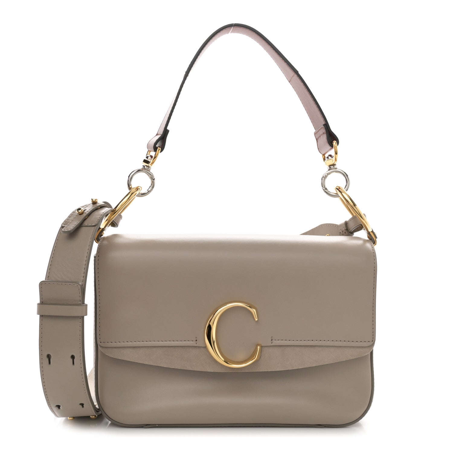 Chloe Shiny Calfskin Suede Small C Double Carry Bag Motty Grey 1 of 13