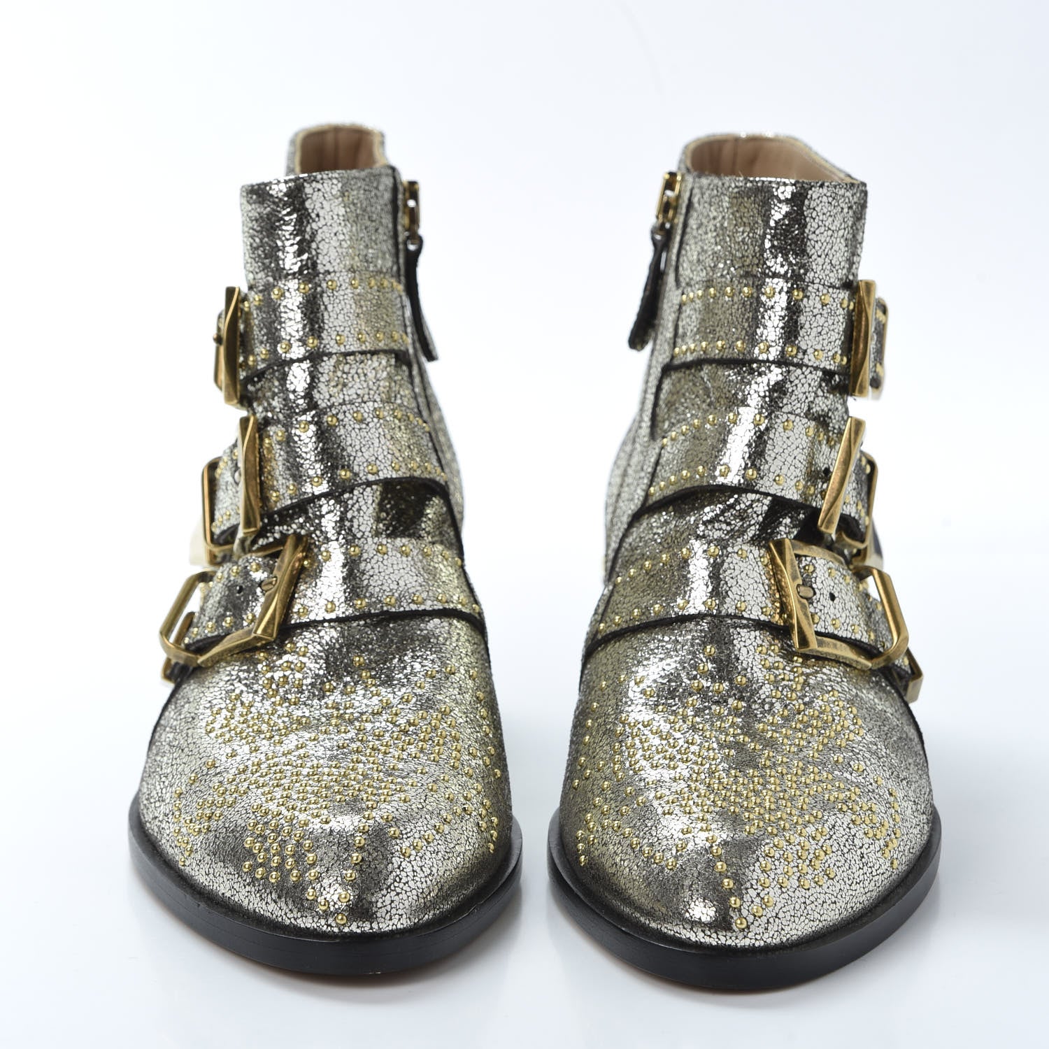 Chloe Metallic Nappa Sheepskin Studded Susanna Ankle Boots 36 Gold 2 of 9