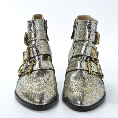 Chloe Metallic Nappa Sheepskin Studded Susanna Ankle Boots 36 Gold 2 of 9