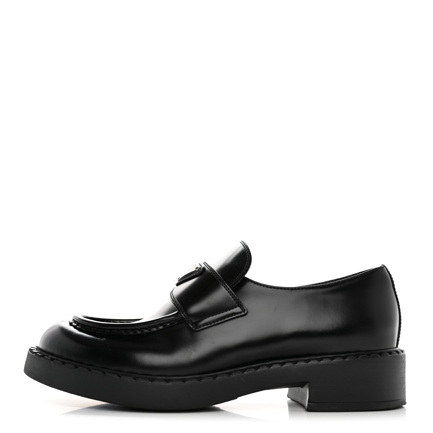 Prada Spazzolato Metal Triangle Logo 50mm Loafers 41 Black 1 of 9