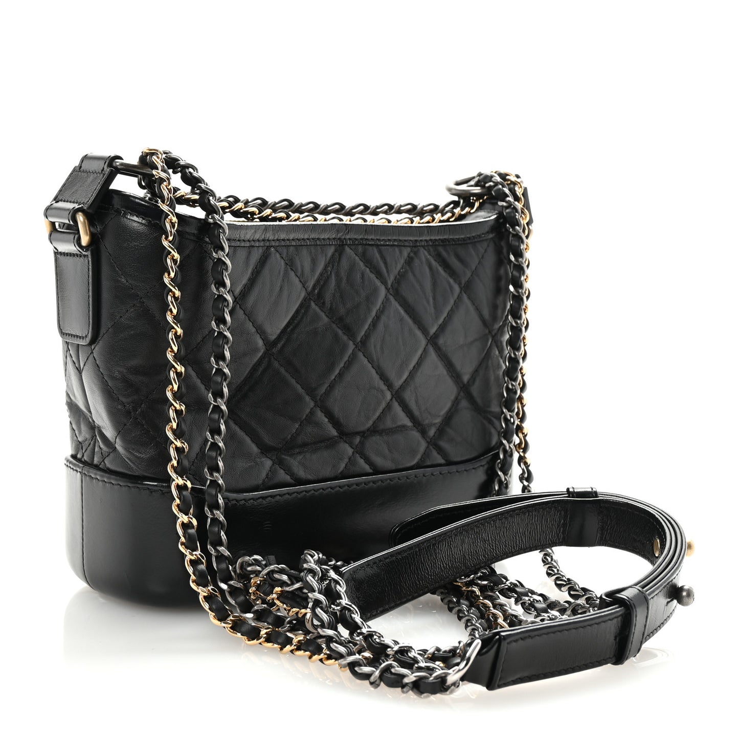 Aged Calfskin Quilted Small Gabrielle Hobo Black