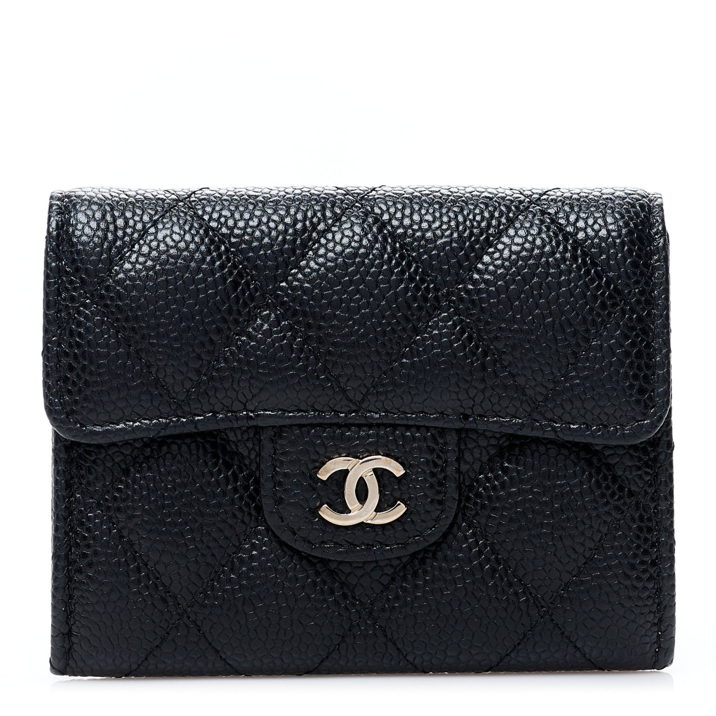 Caviar Quilted Flap Card Holder Wallet Black