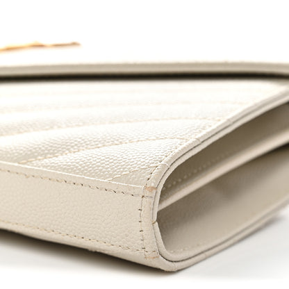 Saint Laurent Grain De Poudre Matelasse Chevron Monogram Chain Wallet Crema Soft 10 of 12