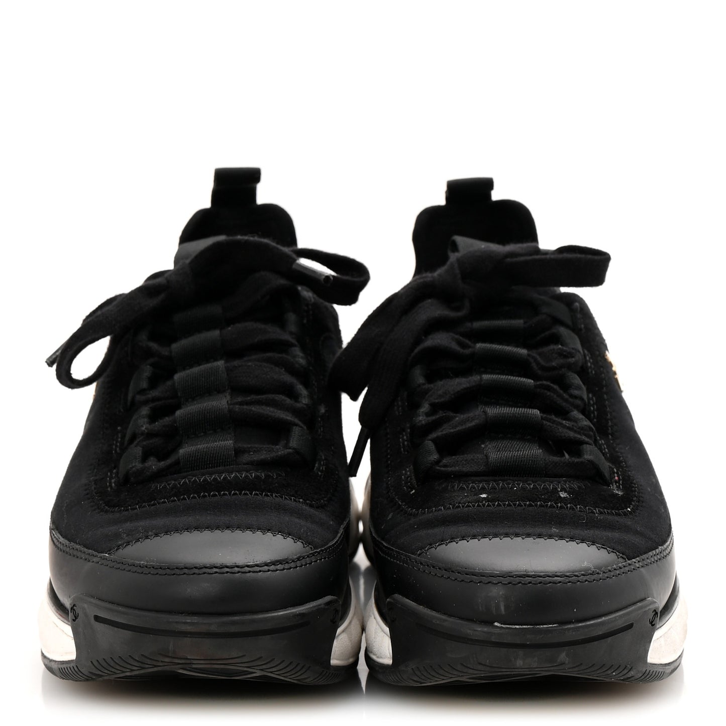 Velvet Calfskin Mixed Fibers CC Sneakers 36 Black