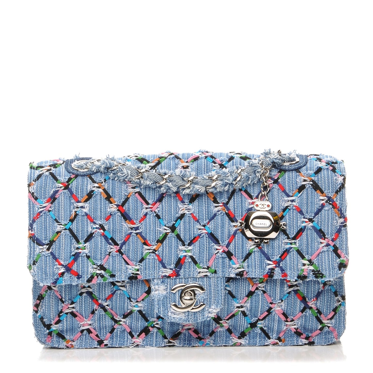 Woven Denim Medium Flap Multicolor