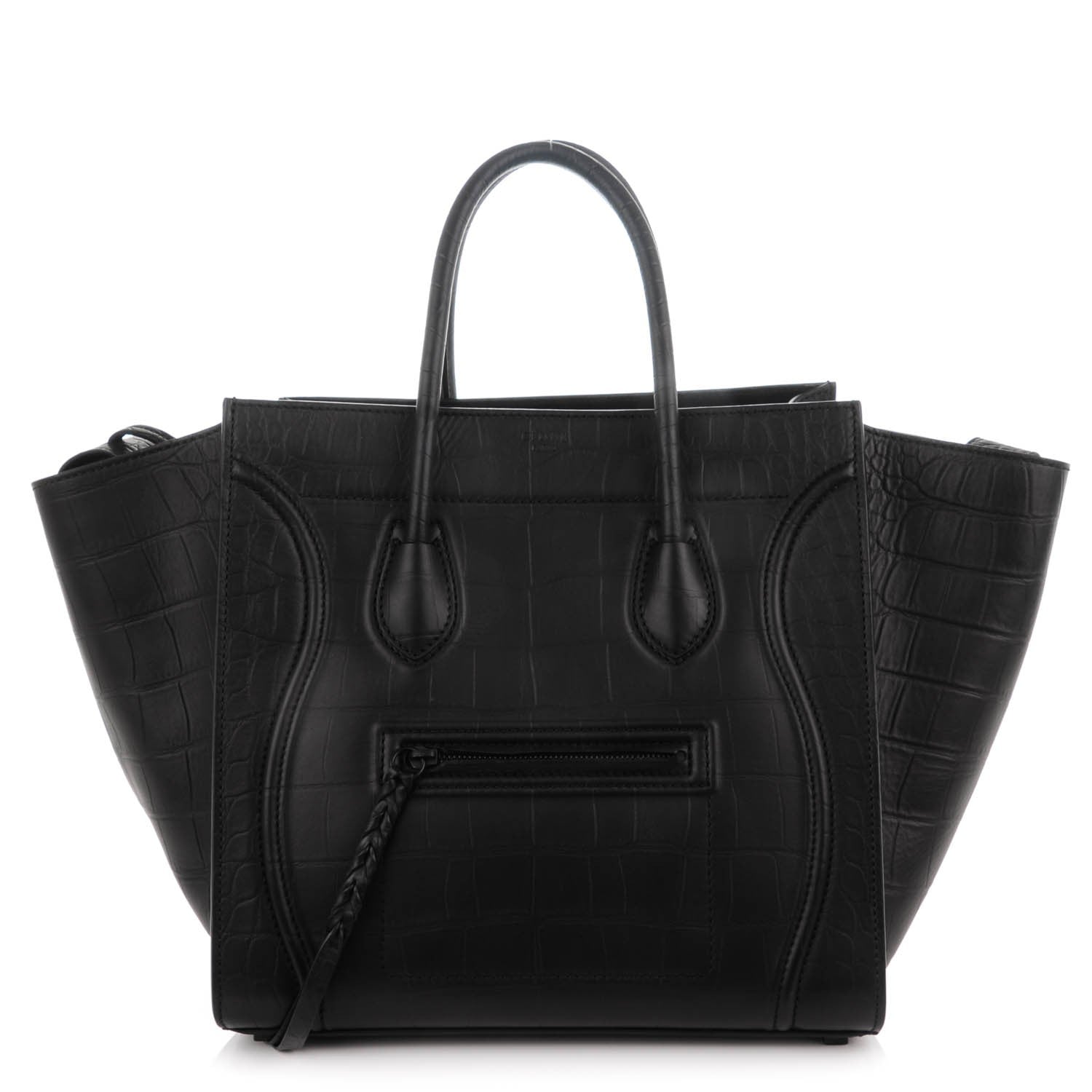 Celine Crocodile Embossed Calfskin Medium Phantom Luggage Black 1 of 7
